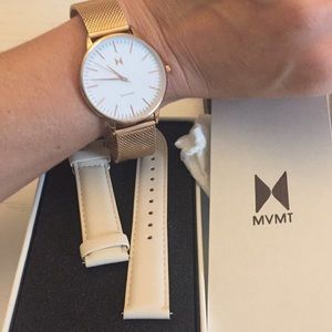 MVMT Boulevard Watch Rose Gold and White Leather